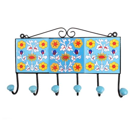 Turquoise Yellow Floral Tiles Hooks